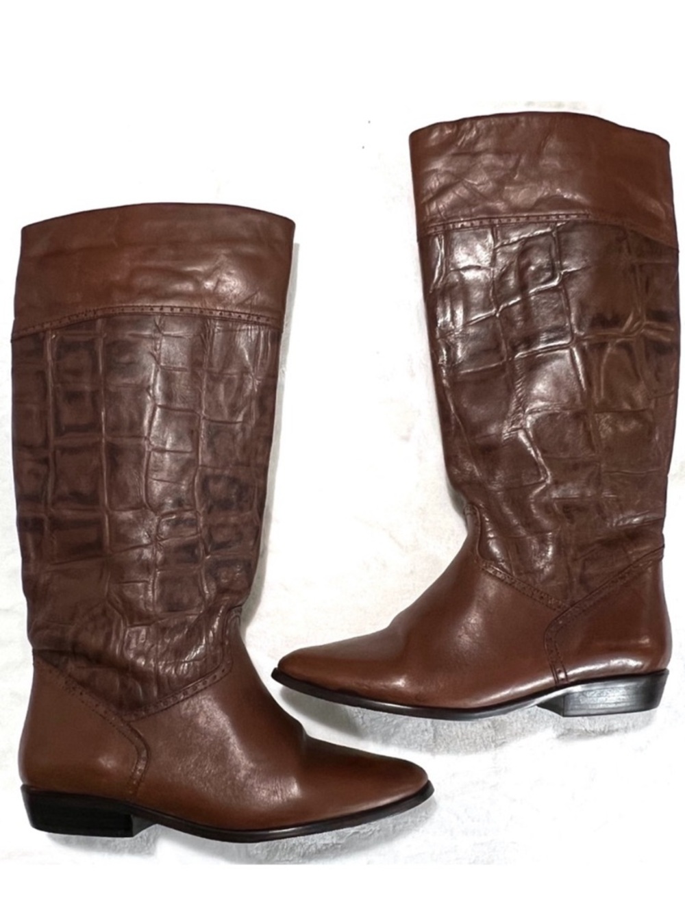 Brazilian Tall Leather Boots Faux Croc Brown 8 M